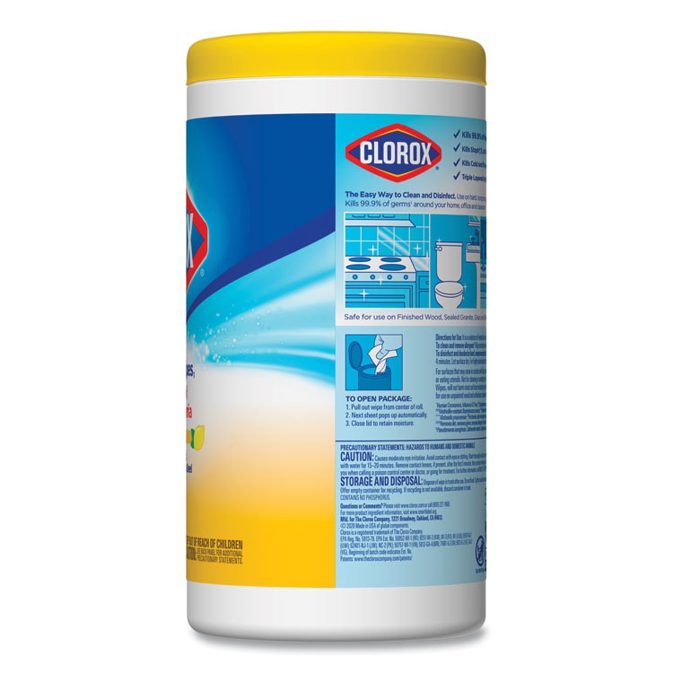 Clorox® Disinfecting Wipes, 7 x 7 3/4, Crisp Lemon, 75/Canister, 6
