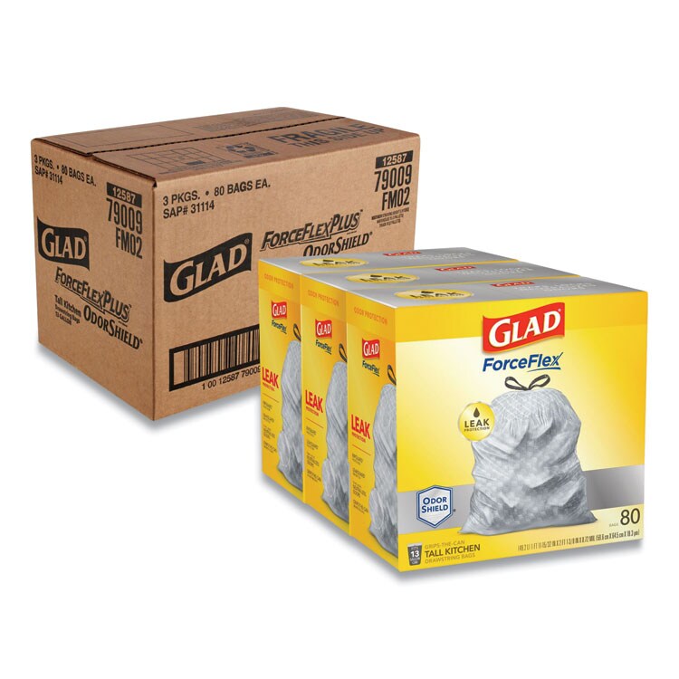Tall Kitchen Drawstring Trash Bags, 13 gal, 0.72 mil, 23.75