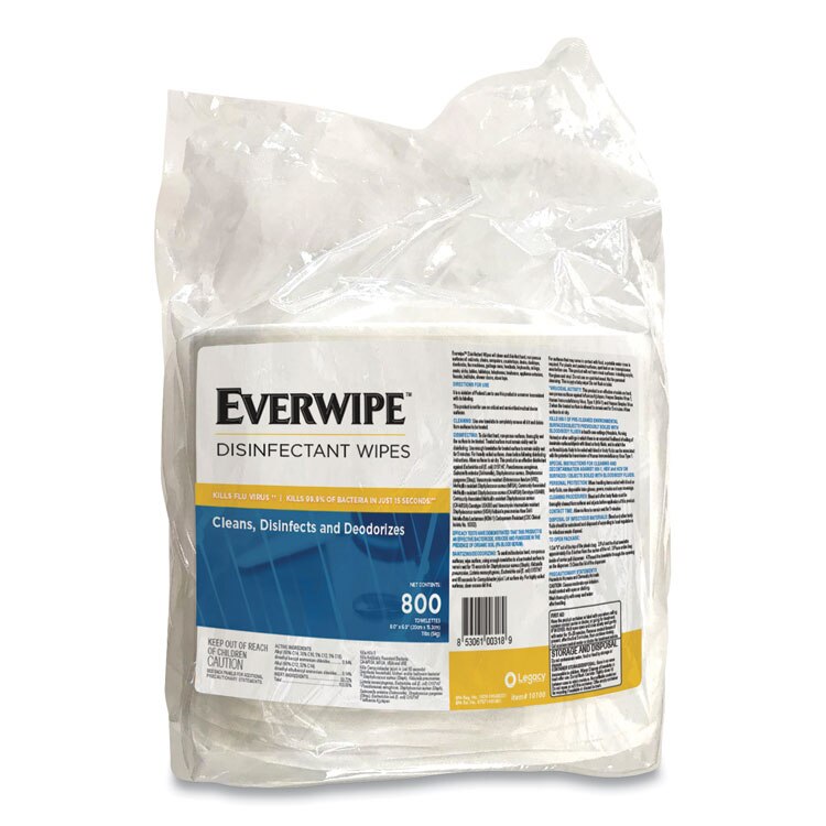 Legacy Everwipe Disinfectant Wipes, 6 x 8, 800/Bag, 4 Bags/Carton at OSI
