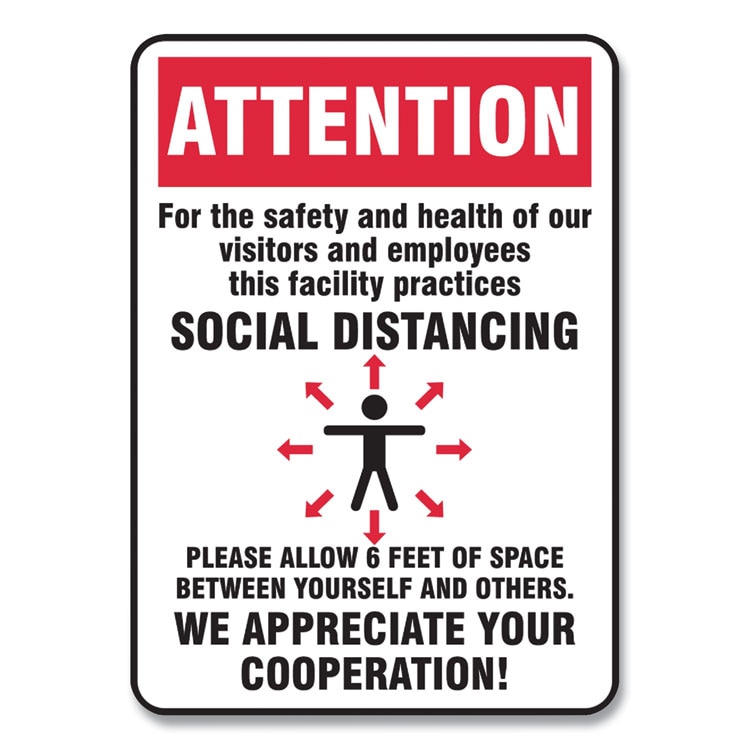 Accuform® Social Distance Signs, Wall, 7 x 10, Visitors and Employees ...