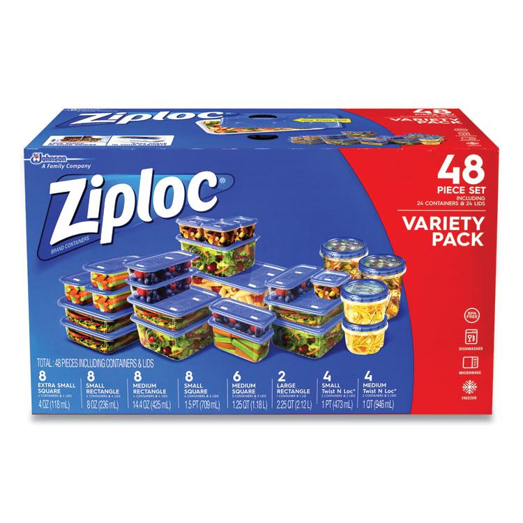 Ziploc® 48-Piece Plastic Containers with Lids Variety Pack, Assorted Sizes,  Clear Base/Blue L at OSI