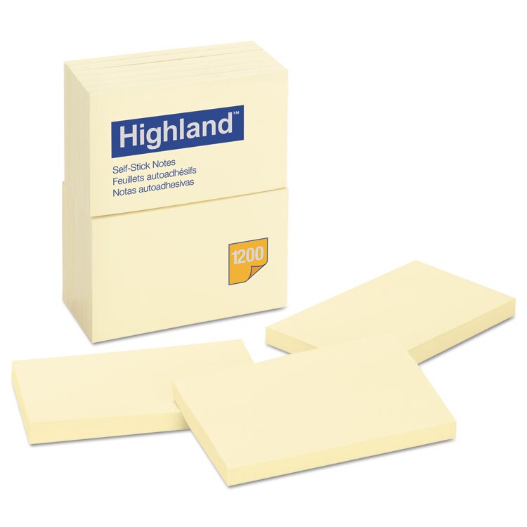 Highland™ SelfStick Notes, 3 x 5, Yellow, 100Sheet, 12/Pack at OSI