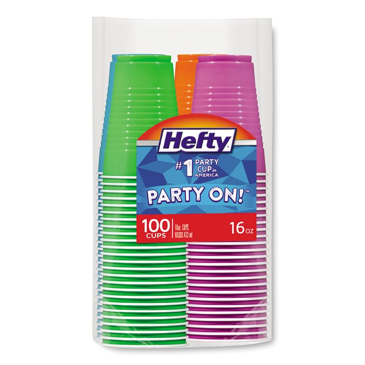 Hefty® Easy Grip Disposable Plastic Party Cups, 16 oz, Assorted, 100 ...