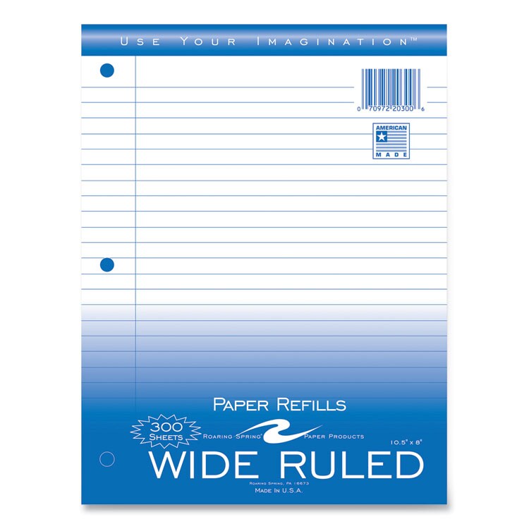 Notebook Filler Paper, 3-Hole, 8 x 10.5, Wide/Legal Rule, 300/Pack Notebook Filler Paper, 3-Hole, 8 x 10.5, Wide/Legal Rule, 300/Pack