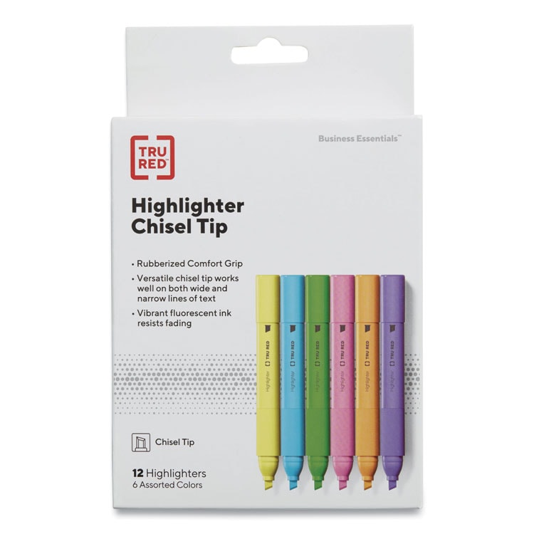TRU RED™ Tank Style Chisel Tip Highlighter, Assorted Ink Colors, Chisel