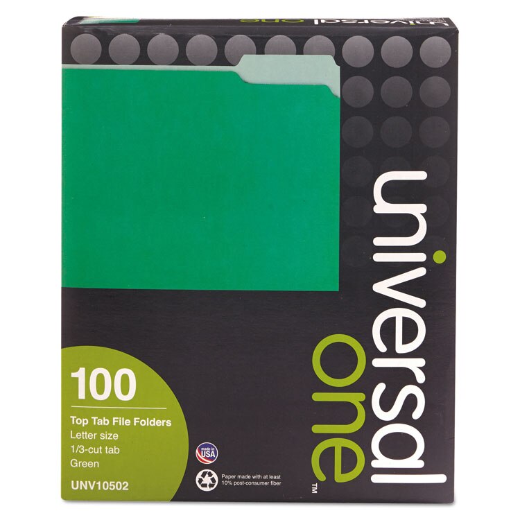 Universal Green File Folders - Letter Size Top Tab 11pt Stock Folders