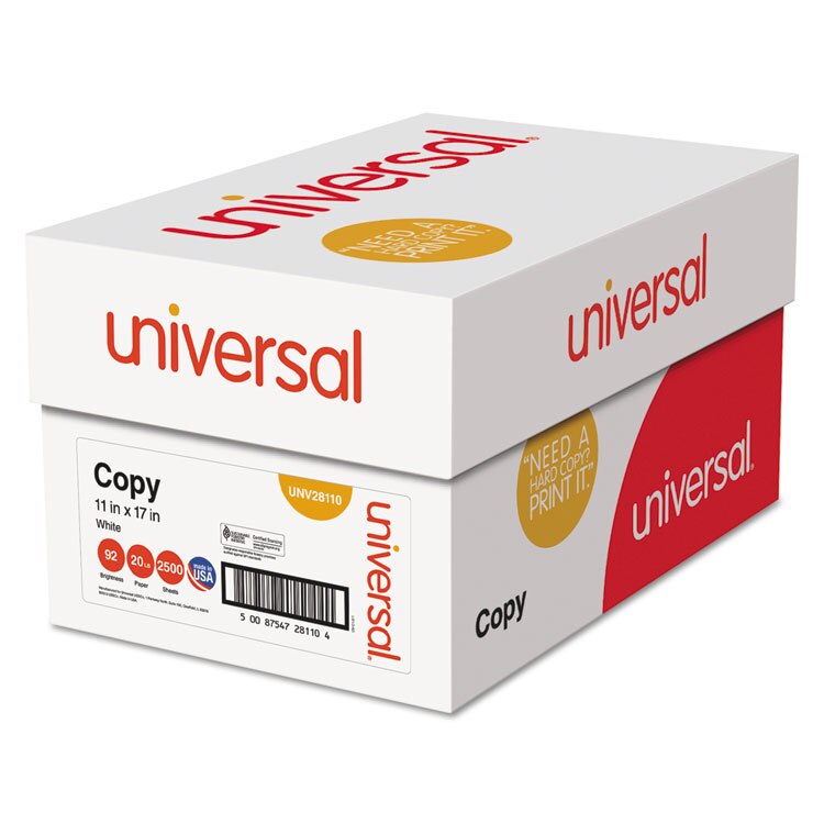 Universal® Copy Paper, 92 Bright, 20 lb, 11 x 17, White, 500 Sheets ...