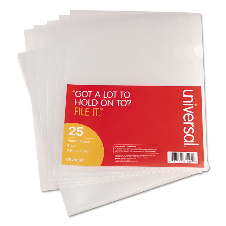 Universal® Project Folders, Letter Size, Clear, 25/Pack at OSI